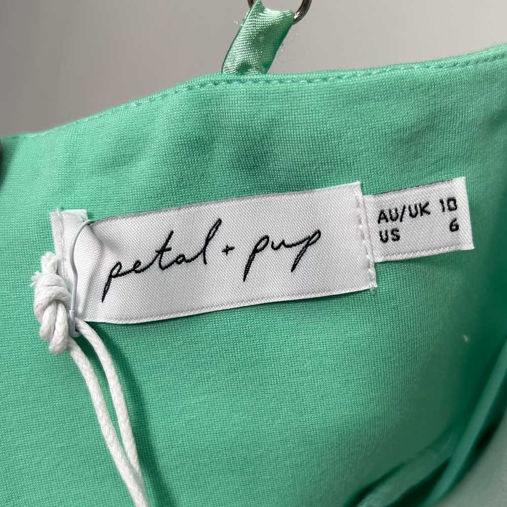 NEW! Petal & Pup Zahra Asymmetrical Neckline Midi Dress in Green - Picture 13 of 17